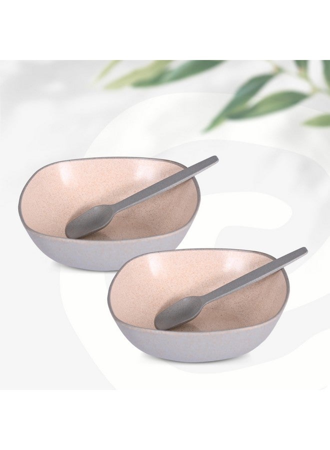 Eha Set of 2 Earth-Friendly Multipurpose Bowls for Kitchen with Spoons | 750 ml | Made with Rice Husk Biocomposite| Microwave Safe Bowl | for Hot & Cold Serving Bowl Set | Azure - Image 1