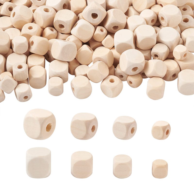 Craftdady 400pcs Natural Unfinished Cube Wood Beads Large Hole Blank Unpainted Square Wooden Loose Beads 1016mm for Necklace Bracelet DIY Jewelry Making