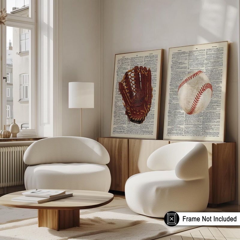 Poster Master ملصق ماستر 2 قطعة - طباعة بيسبول - ملصق رياضي - فن كرة اللعبة والقفازات - تصميم حائط التربية البدنية - فن القاموس - ديكور حائط رائع للصالة الرياضية أو المكتب - 8x10 بدون إطار - Image 4