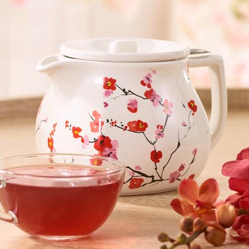 Tea Forte Ceramic Teapot with Removable Stainless Steel Infuser Basket and Lid, Steeps 24 oz. Loose Leaf Tea, Dishwasher & Microwave Safe, Sakura Cherry Blossom - Image 5