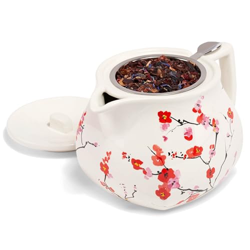 Tea Forte Ceramic Teapot with Removable Stainless Steel Infuser Basket and Lid, Steeps 24 oz. Loose Leaf Tea, Dishwasher & Microwave Safe, Sakura Cherry Blossom - Image 3