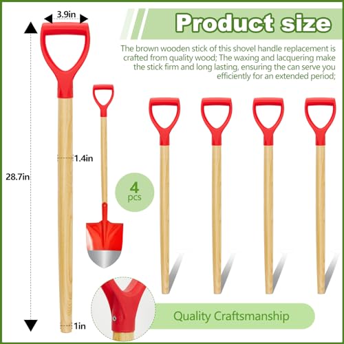 Gisafai 4 Pcs Wooden Shovel Handle Replacement Long D Shovel Handles 28.7 Inch Plastic Grip Handle for Digging Raking Tool - Image 2