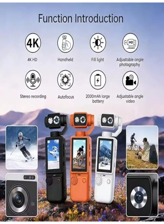 كاميرا AASHZ المحمولة باليد بدقة 4K والمزودة بمثبت (Gimbal) وعدسة دوارة - كاميرا صغيرة محمولة في الجيب ومزودة بشاشة، مثالية لتسجيل مدونات الفيديو (Vlogs) وأثناء السفر! - Image 4