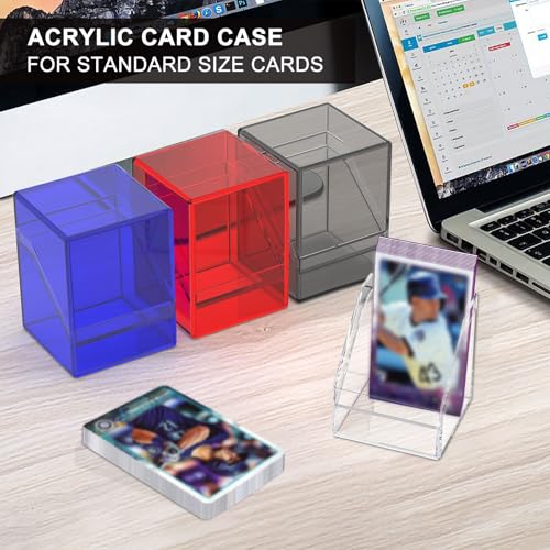 KKU 4 Pack Card Deck Cases, Trading Card Storage Boxes Acrylic Card Holder Cases, Deck Storage Box Hold 400+ Sleeved Cards Fit for Sport Cards (4 Colors) - Image 4