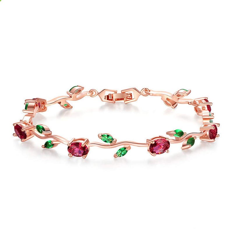 FEDONA 18k Yellow Gold-Plated Sterling Silver Diamond Accent Two-Tone Gemstone Tennis Bracelet Diamond Bangle Bracelet Colorful