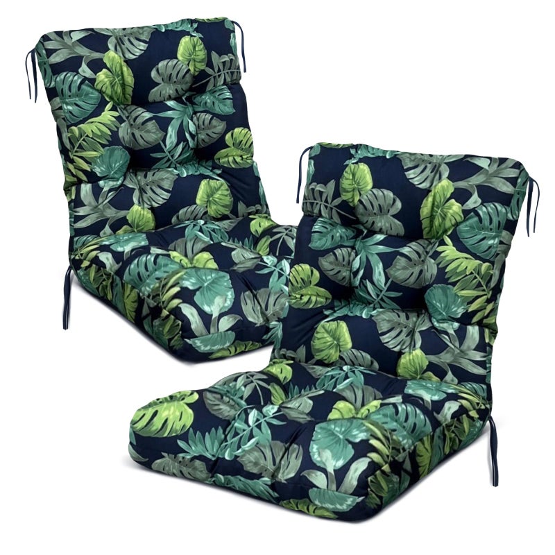 Eoieov Outdoor Wicker Chair Cushions Set of 2 Printed Flower Patio Chair Cushion with Back and Ties,Outdoor Dining Chair Pads Waterproof 41.7"*20.8"*3.9" Green Printing - Image 1