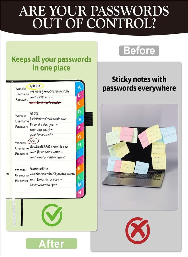 hi!SCI Small Password Keeper Book with Colorful Alphabetical Tabs, Hardcover Password Log-book for Internet Password and Website Address, 4.1"×6.2" Password Notebook Denim Blue - Image 2