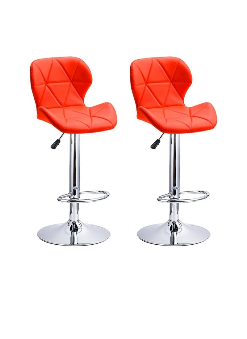 Generic Height Adjustable Bar Stools PU Faux Leather Padded Swivel Barstools Modern Counter Height Chairs with Backrest and Footrest for Pub Kitchen Counter (Orange, 2)  - Image 1