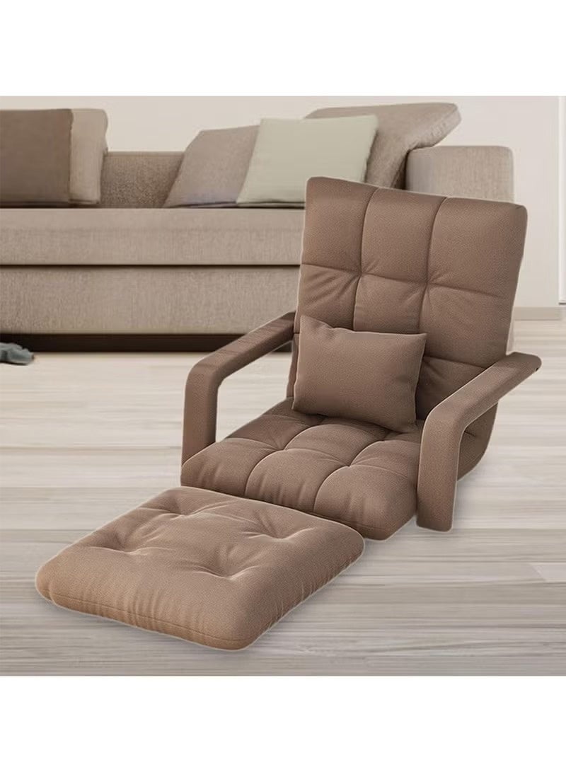 إيه جي دي كرسي أريكة مبطن مع دعم للظهر ومساند للذراعين، قابل للطي والتعديل بعدد 5 مستويات إمالة للقراءة والاسترخاء (بني) - Image 5