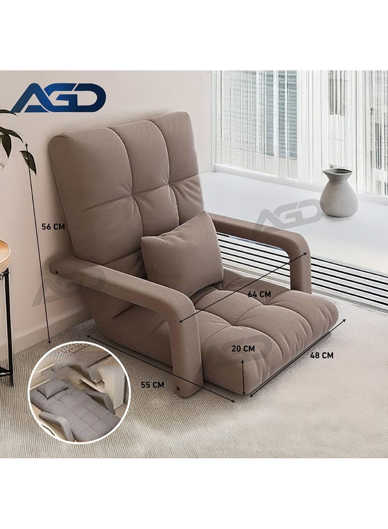 إيه جي دي كرسي أريكة مبطن مع دعم للظهر ومساند للذراعين، قابل للطي والتعديل بعدد 5 مستويات إمالة للقراءة والاسترخاء (بني) - Image 4