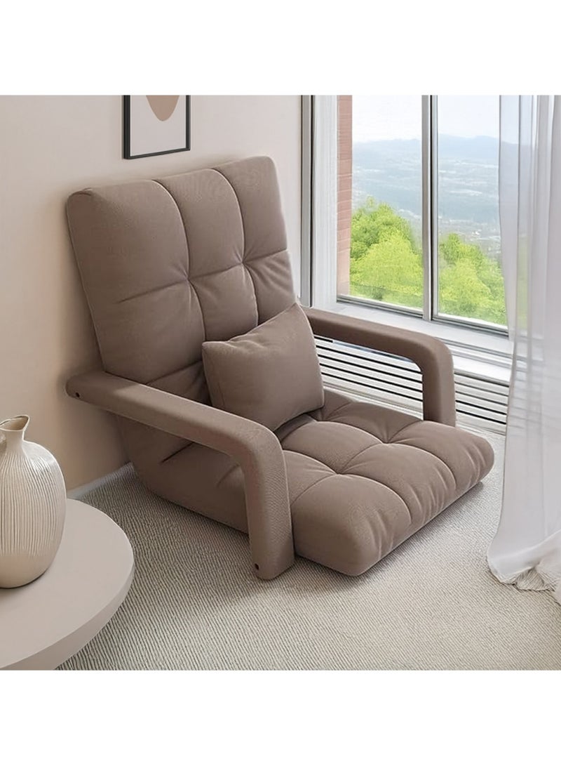 إيه جي دي كرسي أريكة مبطن مع دعم للظهر ومساند للذراعين، قابل للطي والتعديل بعدد 5 مستويات إمالة للقراءة والاسترخاء (بني) - Image 2