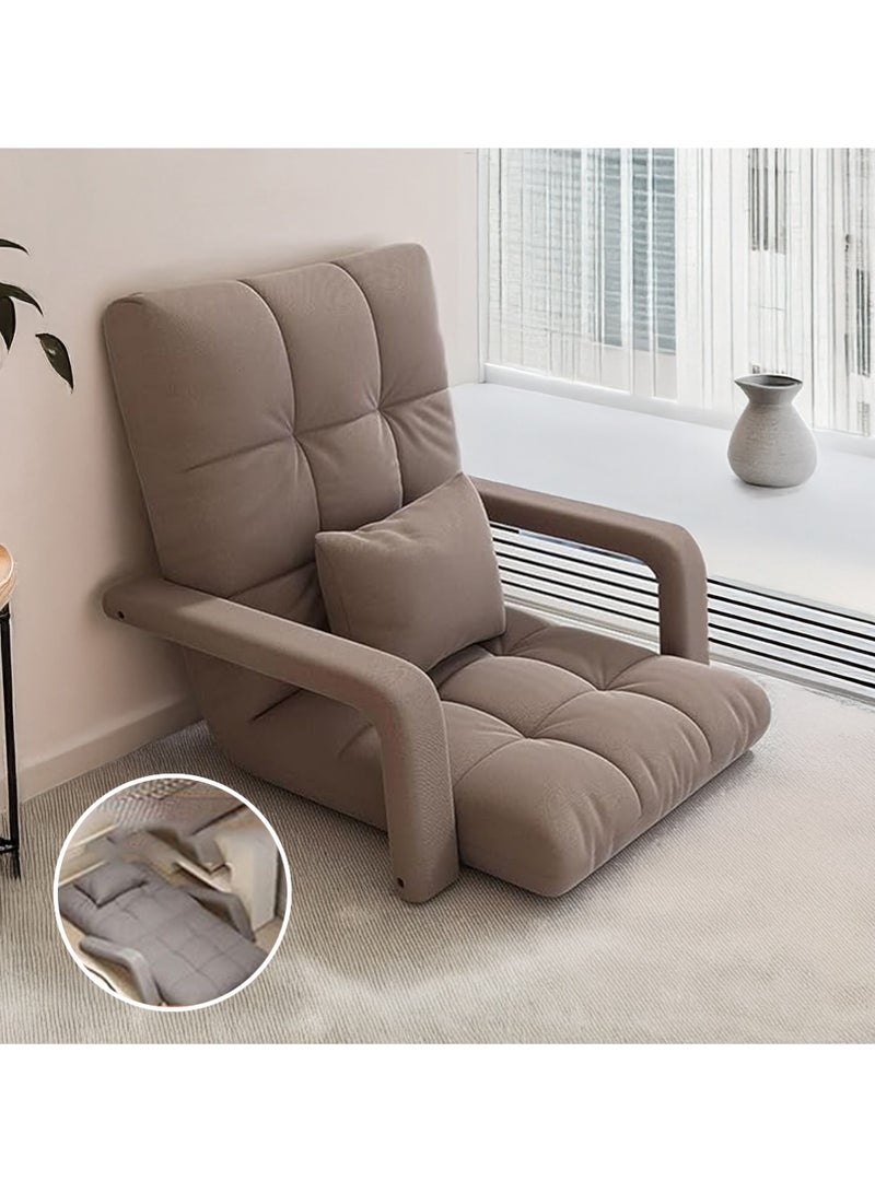 إيه جي دي كرسي أريكة مبطن مع دعم للظهر ومساند للذراعين، قابل للطي والتعديل بعدد 5 مستويات إمالة للقراءة والاسترخاء (بني) - Image 3