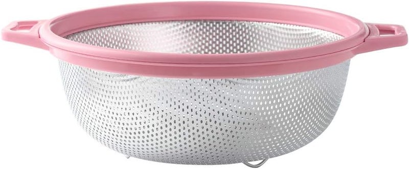 HiramWare مصفاة من الفولاذ المقاوم للصدأ من بمقبض وأرجل، مصفاة معدنية كبيرة وردية للمعكرونة، السباغيتي، التوت، الخضروات، الفواكه، النودلز، السلطات، سعة 5 كوارت (10.5 بوصة) مصفاة شبكية للمطبخ، آمنة للغسيل في غسالة الأطباق - Image 5