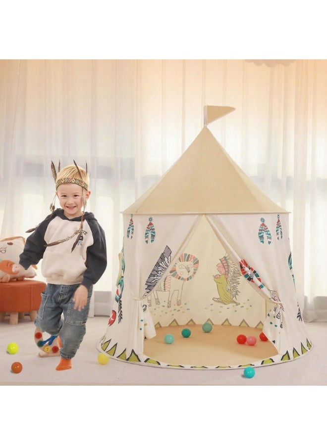 VTERLY Kids Play Tent Pop-up Indian Tent Tipi Princess Prince Castle Play Tent Certified Indoor Outdoor Portable Playhouse Boys & Girls Birthday Gift - With Decorations, Without Mat - Image 3