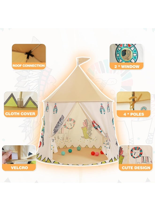 VTERLY Kids Play Tent Pop-up Indian Tent Tipi Princess Prince Castle Play Tent Certified Indoor Outdoor Portable Playhouse Boys & Girls Birthday Gift - With Decorations, Without Mat - Image 2
