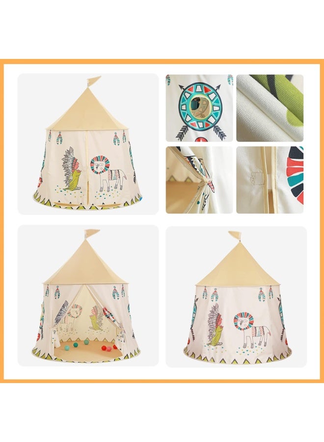 VTERLY Kids Play Tent Pop-up Indian Tent Tipi Princess Prince Castle Play Tent Certified Indoor Outdoor Portable Playhouse Boys & Girls Birthday Gift - With Decorations, Without Mat - Image 4