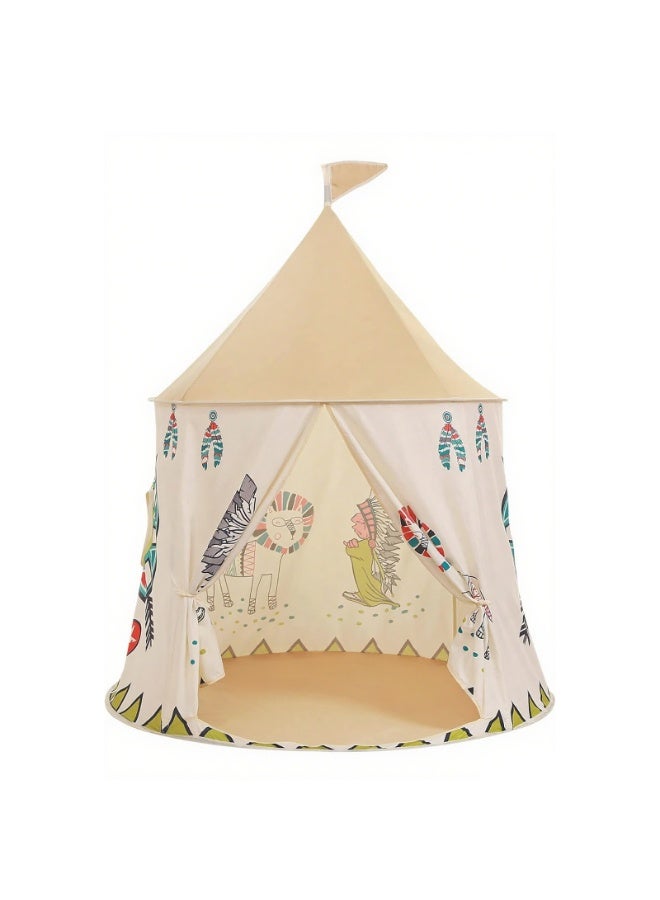 VTERLY Kids Play Tent Pop-up Indian Tent Tipi Princess Prince Castle Play Tent Certified Indoor Outdoor Portable Playhouse Boys & Girls Birthday Gift - With Decorations, Without Mat - Image 1