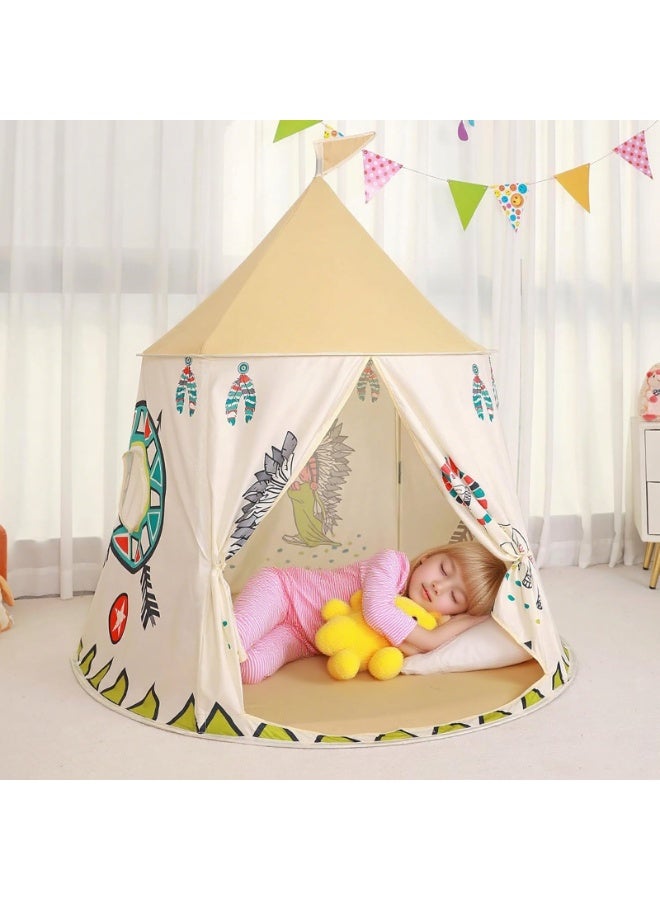 VTERLY Kids Play Tent Pop-up Indian Tent Tipi Princess Prince Castle Play Tent Certified Indoor Outdoor Portable Playhouse Boys & Girls Birthday Gift - With Decorations, Without Mat - Image 5