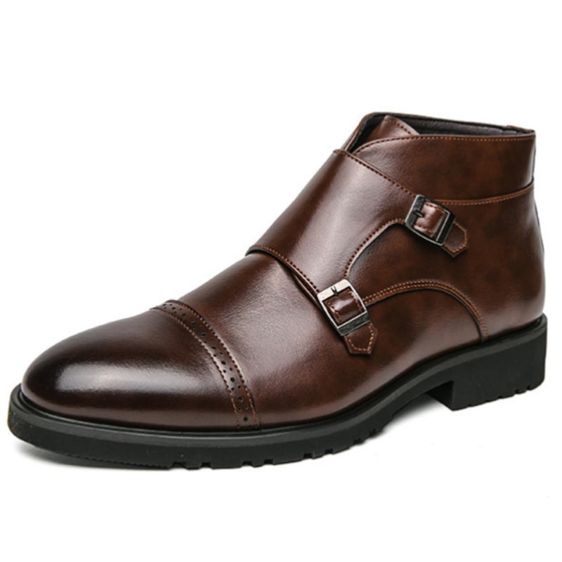 ANUFER Men's Elegant Double Buckle Monk Pointed Ankle Boots Business Elegant Shoes Coffee SD5A1110 EU41 - Image 1