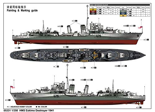 Trumpeter طراز سفينة مدمرة بريطانية من فئة قبيلة إسكيمو HMS من ترامبتر (1941)، مقياس 1/350 - Image 4