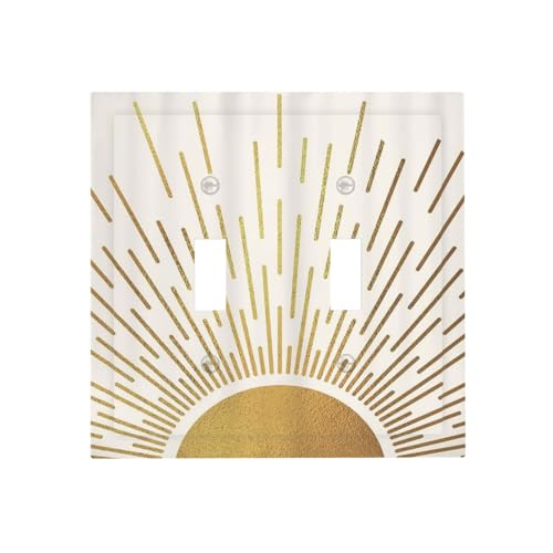 Spshian Mid Century Boho Abstract Sunrise Gold Sun Double Toggle Light Switch Covers Decorative 2 Gang Wall Plate Electrical Faceplate Switchplate for Country Bathroom Bedroom Living Room Decor - Image 1