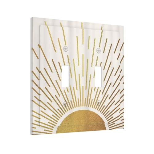 Spshian Mid Century Boho Abstract Sunrise Gold Sun Double Toggle Light Switch Covers Decorative 2 Gang Wall Plate Electrical Faceplate Switchplate for Country Bathroom Bedroom Living Room Decor - Image 2