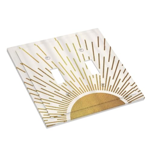 Spshian Mid Century Boho Abstract Sunrise Gold Sun Double Toggle Light Switch Covers Decorative 2 Gang Wall Plate Electrical Faceplate Switchplate for Country Bathroom Bedroom Living Room Decor - Image 3