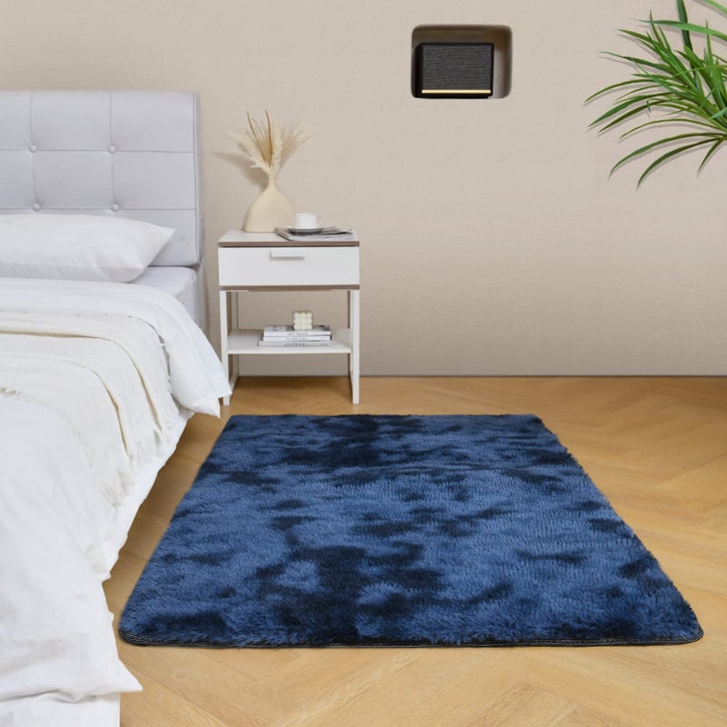 duduta Navy Blue Fluffy Bedroom Rug 3x5 ft, Tie-Dye Shag Plush Area Rug for Nursery Playroom Dorm Living Room Decor - Image 1