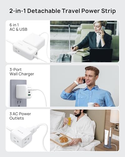 TROND Travel Power Strip with Detachable USB C Ports Fast Charge GaN III PD35W, 5ft Flat Plug Extension Cord with Multiple Outlets, for Home Hotel Dorm Room Cruise Ship Essentials, White - Image 4