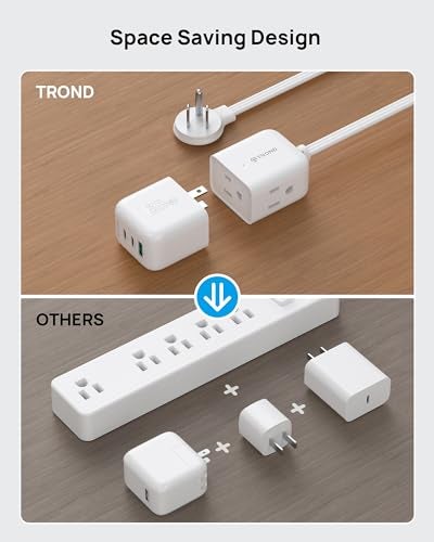 TROND Travel Power Strip with Detachable USB C Ports Fast Charge GaN III PD35W, 5ft Flat Plug Extension Cord with Multiple Outlets, for Home Hotel Dorm Room Cruise Ship Essentials, White - Image 3
