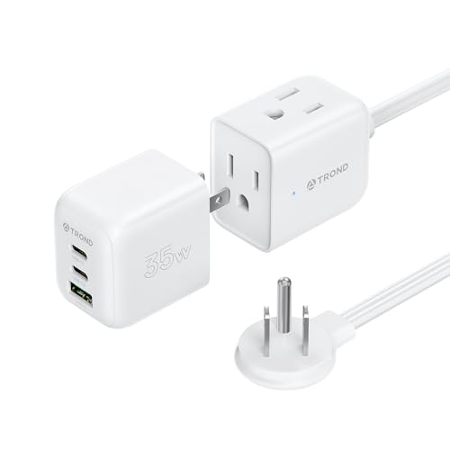 TROND Travel Power Strip with Detachable USB C Ports Fast Charge GaN III PD35W, 5ft Flat Plug Extension Cord with Multiple Outlets, for Home Hotel Dorm Room Cruise Ship Essentials, White - Image 1