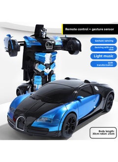 Gesture Induction Deformation Remote Control Car Children's Large Charging Racing King Kong Robot Boy Voice Control Toy-Color:Upgraded 3 Sets Of Batteries (135 Minutes Of Battery Life + Lifetime Warranty + Remote Control Screwdriver) - Large 28cm - Blue - Gadi [remote Control + Gesture Sensor]