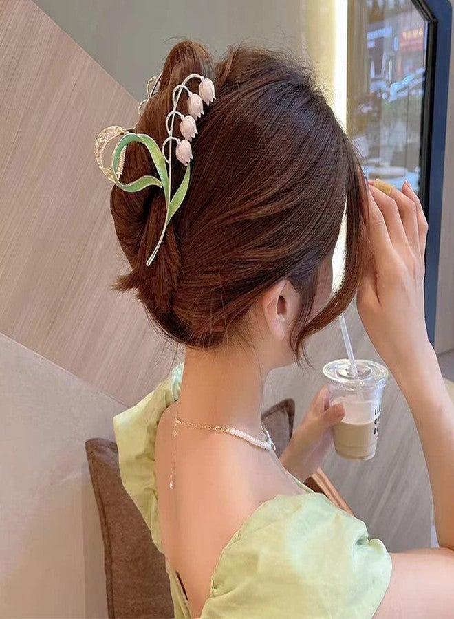 ستار ورك مشبك شعر معدني كبير فاخر غير قابل للانزلاق من ستار وورك، مشبك فك كبير، مناسب للشعر الرقيق والكثيف والمجعد، مشبك شعر مزين باللؤلؤ اللامع، مشبك فك شعر لطيف (لوتس، وردي) - Image 2