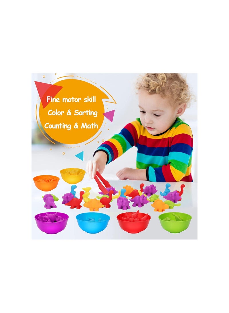 Dubkart Counting Dinosaurs Sensory Toys with Sorting Bowls,STEM Montessori Preschool Educational Learning Math Game Activities Cards (01-Dinosuar) - Image 3