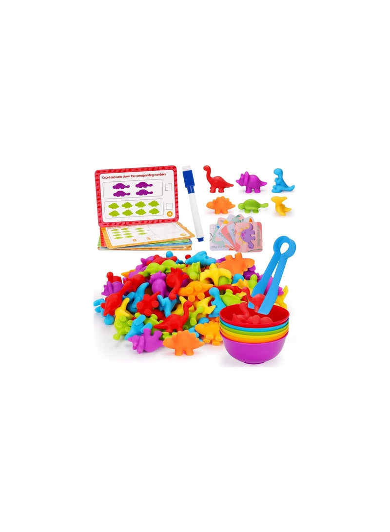 Dubkart Counting Dinosaurs Sensory Toys with Sorting Bowls,STEM Montessori Preschool Educational Learning Math Game Activities Cards (01-Dinosuar) - Image 1
