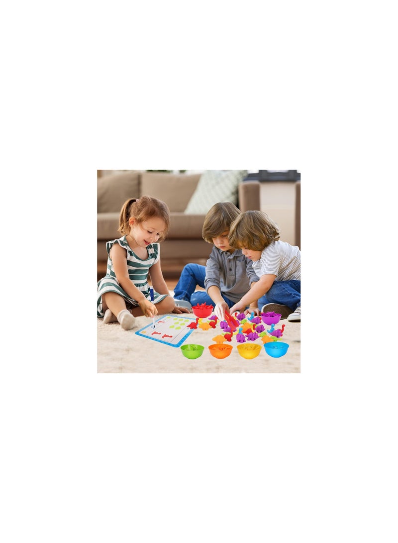 Dubkart Counting Dinosaurs Sensory Toys with Sorting Bowls,STEM Montessori Preschool Educational Learning Math Game Activities Cards (01-Dinosuar) - Image 4