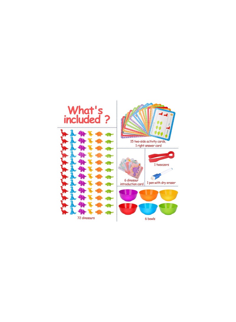 Dubkart Counting Dinosaurs Sensory Toys with Sorting Bowls,STEM Montessori Preschool Educational Learning Math Game Activities Cards (01-Dinosuar) - Image 2