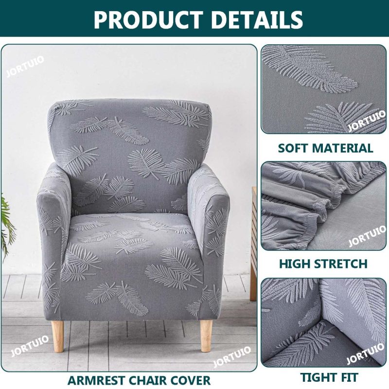 Stretch Armchair Cover: Dark Gray 50-80 Cm - Non Slip Tuck-In Design, Total Stain & Wear Protection, Machine Washable Single Chair Cover for Living Room, Office Worn Furniture - Image 4