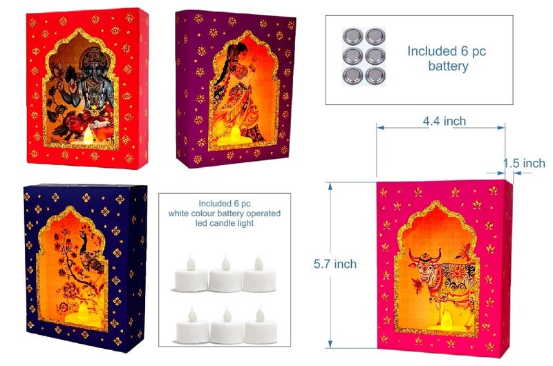 SVM CRAFT Jharokha Diyas Set of 6 with LED Candle Diwali Decoration Items,Wall Hanging, Home Decor Items Festive Decor Item, DIY Craft Traditional Jharokha Box for Hanging - Image 3
