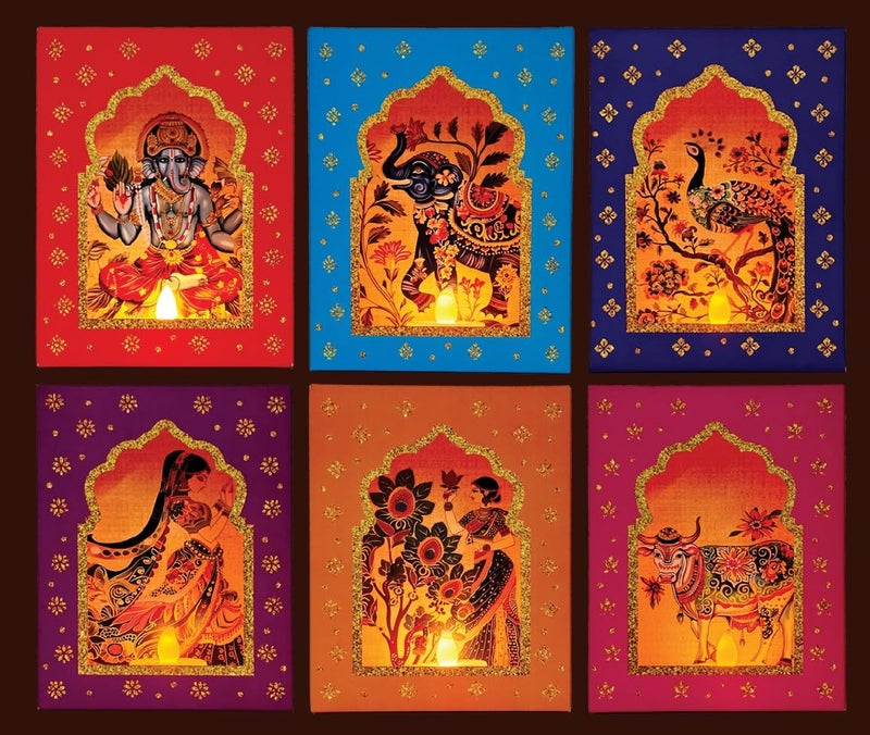 SVM CRAFT Jharokha Diyas Set of 6 with LED Candle Diwali Decoration Items,Wall Hanging, Home Decor Items Festive Decor Item, DIY Craft Traditional Jharokha Box for Hanging - Image 2