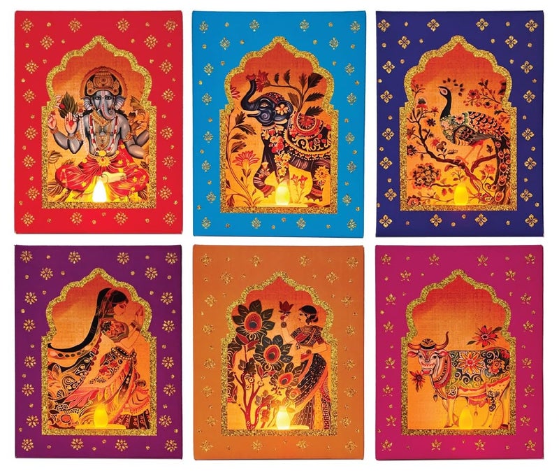 SVM CRAFT Jharokha Diyas Set of 6 with LED Candle Diwali Decoration Items,Wall Hanging, Home Decor Items Festive Decor Item, DIY Craft Traditional Jharokha Box for Hanging - Image 4