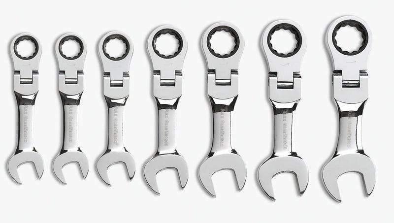 GEARWRENCH 7 Piece 12 Point Stubby Flex Head Ratcheting Combination Wrench Set, SAE - Model 9570 - Image 1