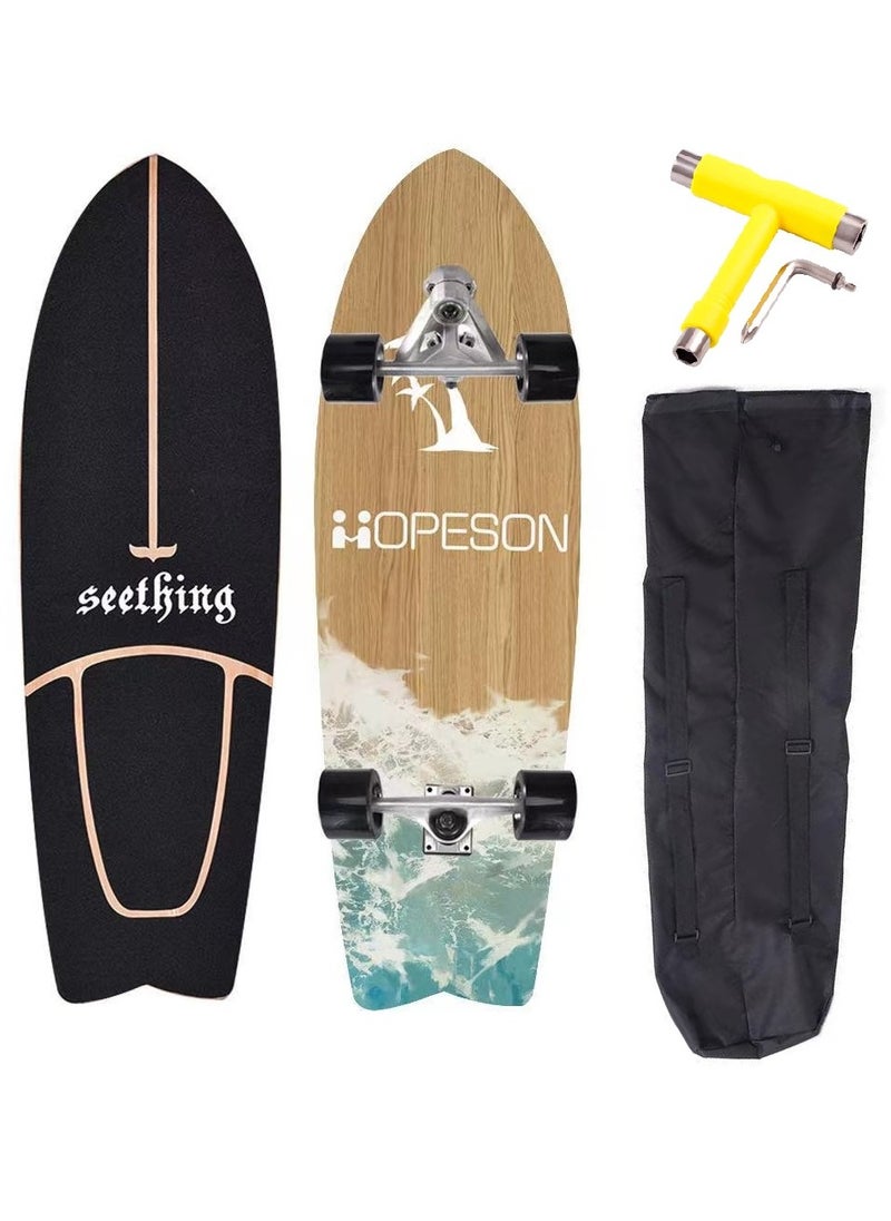 Seething 32 Inch CX7 Swallow Surf Skateboard With Backpack & Tool, Waves 