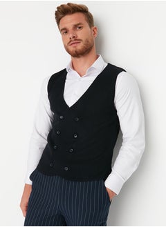 trendyol Navy Blue Slim Fit Double Breasted Buttoned Vest TMNAW21YE0014  - Image 4