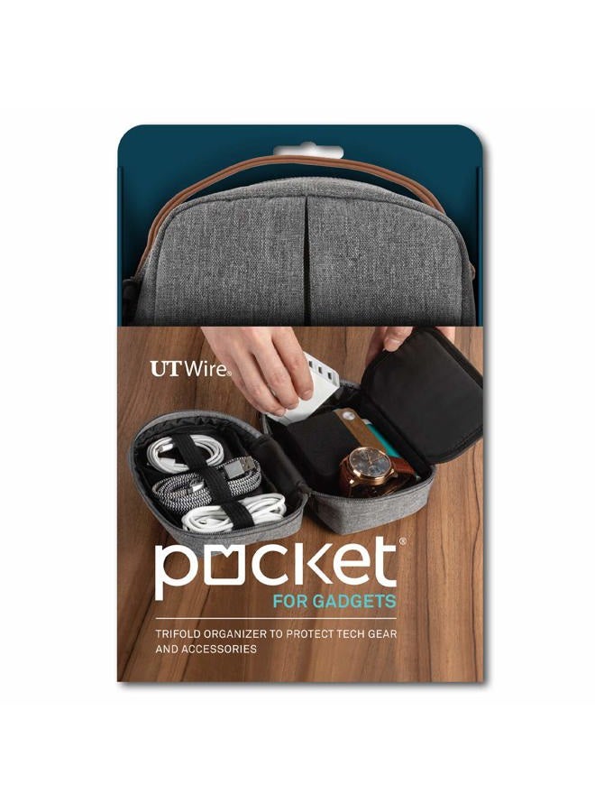 UT Wire Pocket for Gadgets - Trifold Travel Case Organizer Pouch with Thick Padding for Cables, Tech Gear in Grey - Image 1