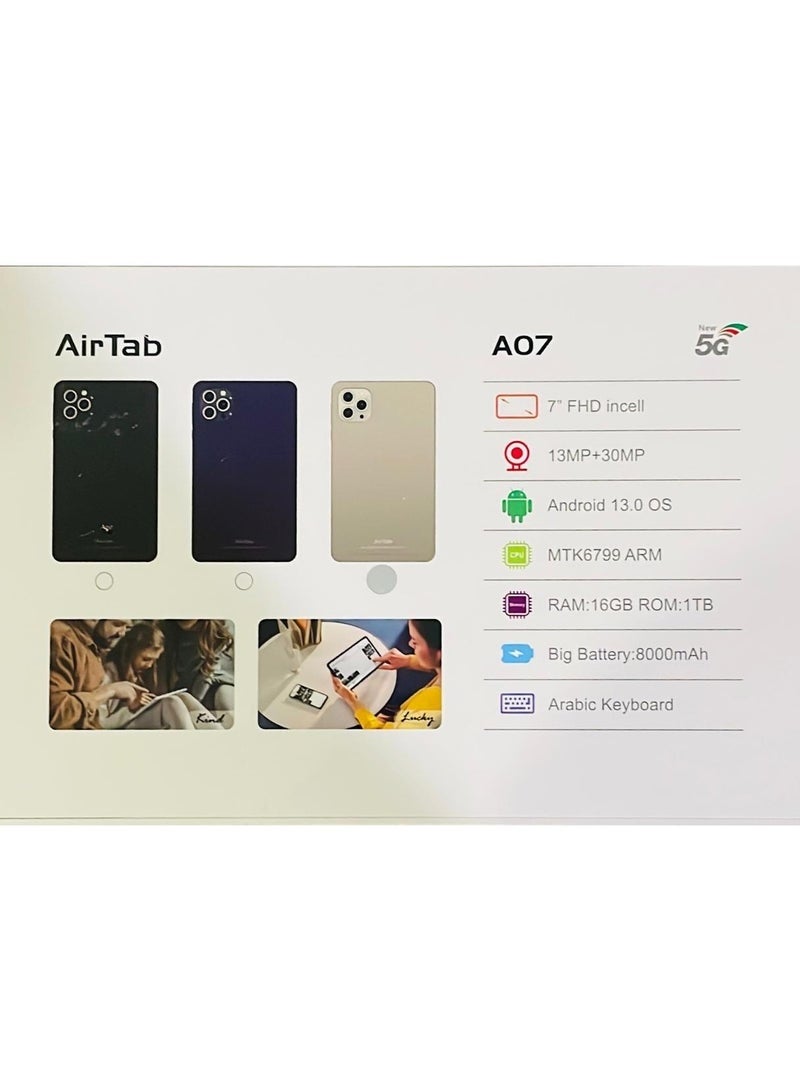 AirTab A07 Tablet with Arabic Keyboard, 7 Inch FHD Display, 16GB RAM, 1TB Storage, 8000mAh Battery, Dual Camera, WiFi, Slim & Lightweight Design for Work, Study, Gaming – Gray - Image 2