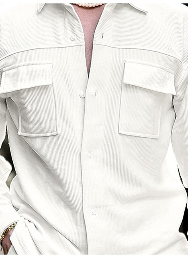 Maniac Mens Solid Collared Neck Full Sleeve White Knitted Shirt  - Image 5