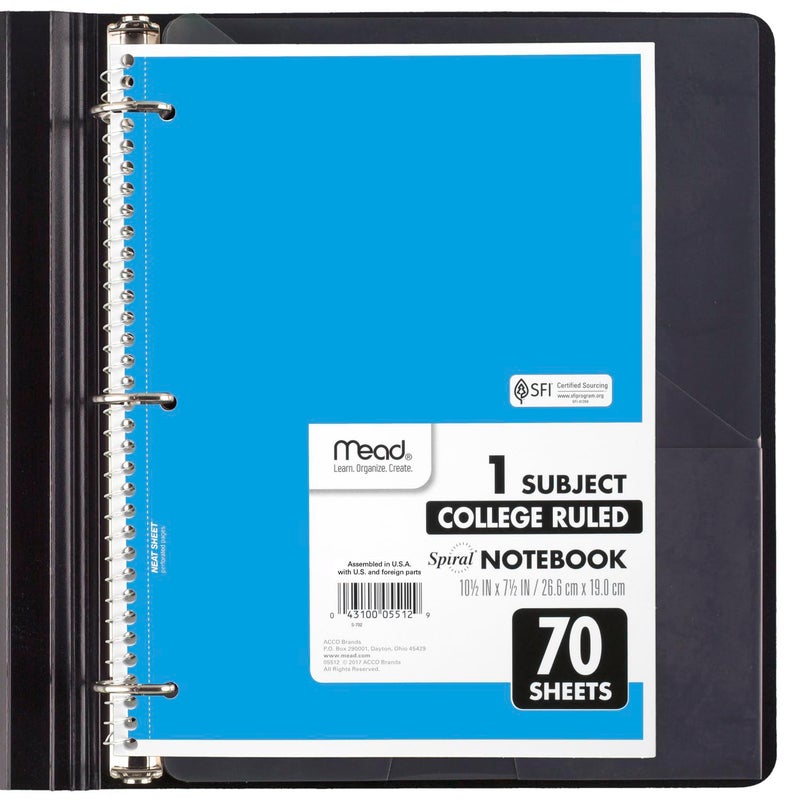 Mead Spiral Notebook, 6 Pack, 1 Subject, College Ruled Paper, 7-1/2" x 10-1/2", 70 Sheets per Notebook, Assorted Bright Colors (830050-ECM) - Image 4