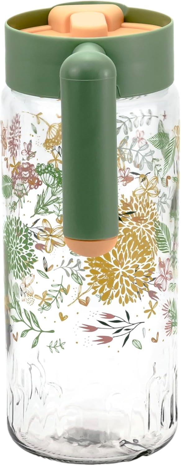 Herevin 1.46 Litre Premium Glass Water Jug with PP Green Lid - Botanica Printed Transparent Jug for Juice, Water & Beverages – BPA-Free, Durable, Elegant Tableware for Home, Kitchen & Parties - Image 3