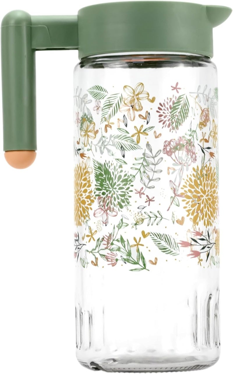 Herevin 1.46 Litre Premium Glass Water Jug with PP Green Lid - Botanica Printed Transparent Jug for Juice, Water & Beverages – BPA-Free, Durable, Elegant Tableware for Home, Kitchen & Parties - Image 4